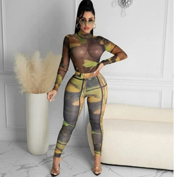 💥Long Sleeve 2 Piece Outfits Streetwear Bodycon Bodysuit Leggings Pant Sets💥 - Picture 5 of 8